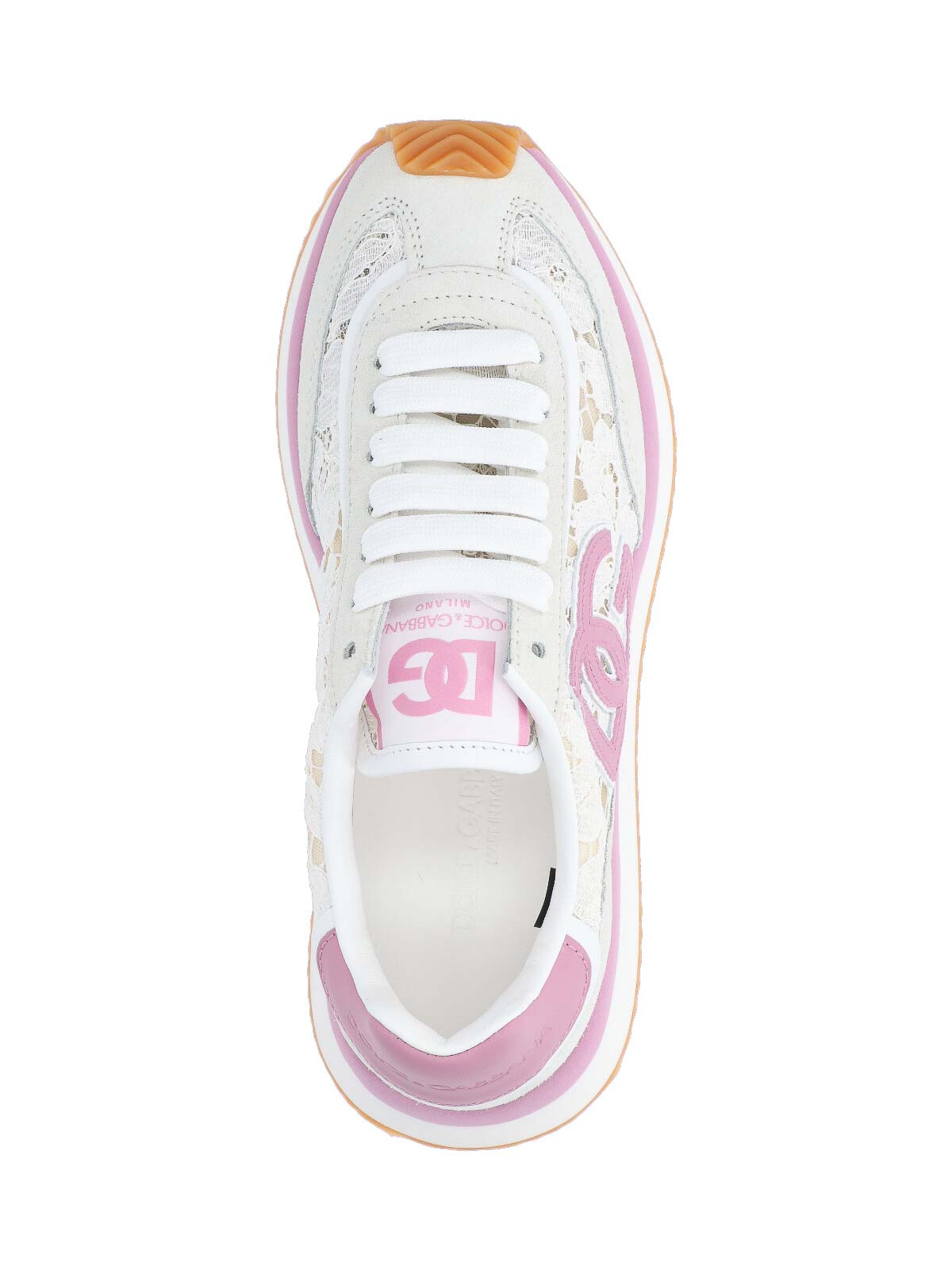 Dolce & Gabbana White Low Top With Lace Details And Dg Patch On The Side In Fabric And Suede Blend Woman In Multi