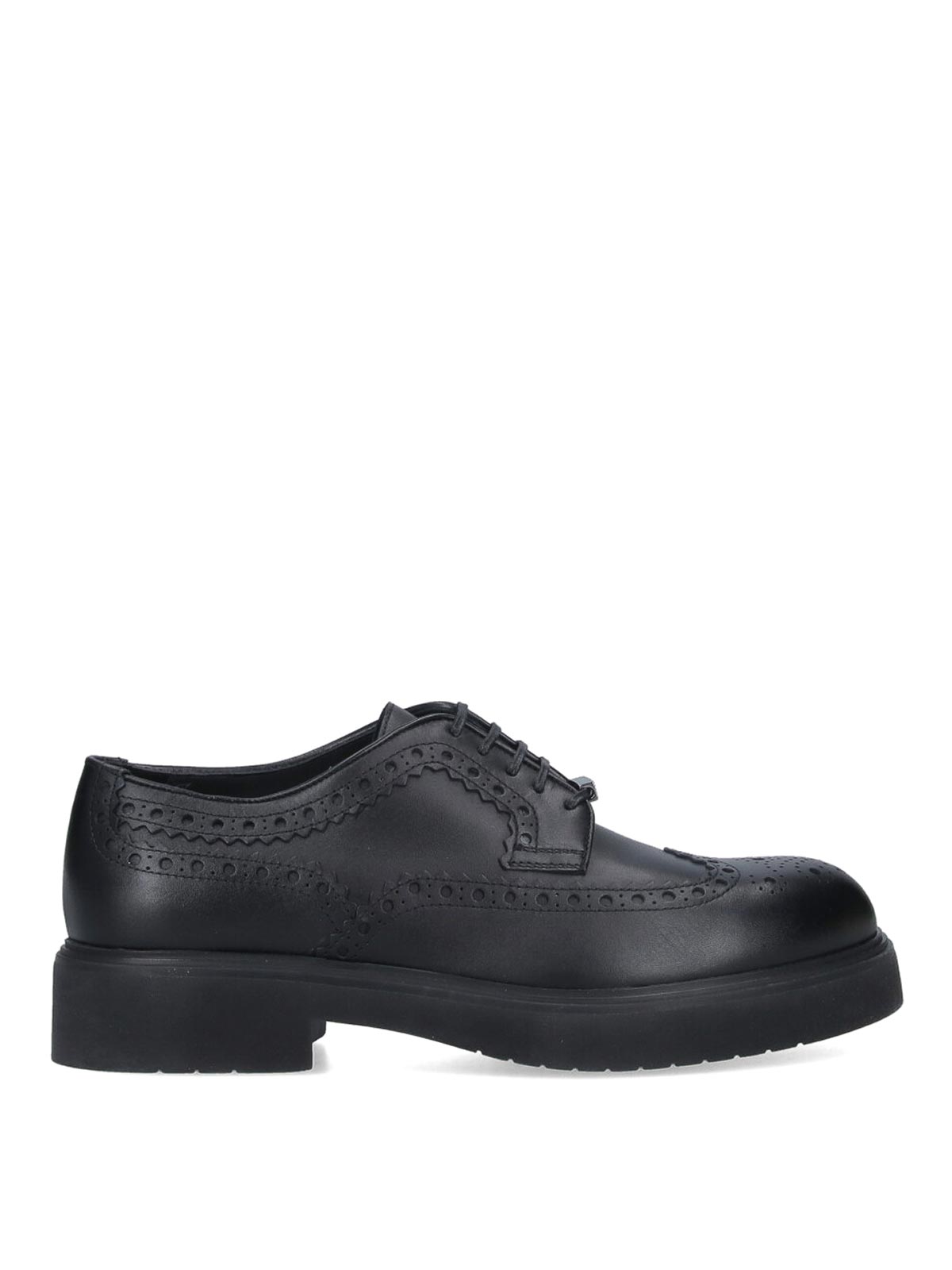 Ferragamo Logo Derby Shoes In Brown Leather Brogue In Black