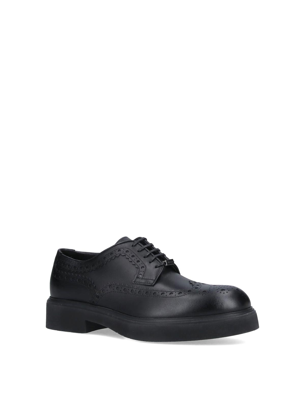 Ferragamo Logo Derby Shoes In Brown Leather Brogue In Black