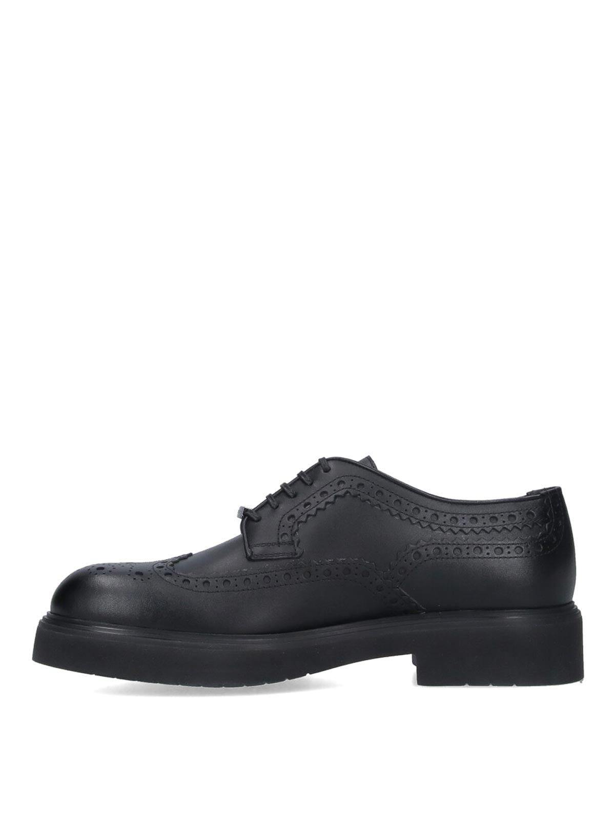 Ferragamo Logo Derby Shoes In Brown Leather Brogue In Black