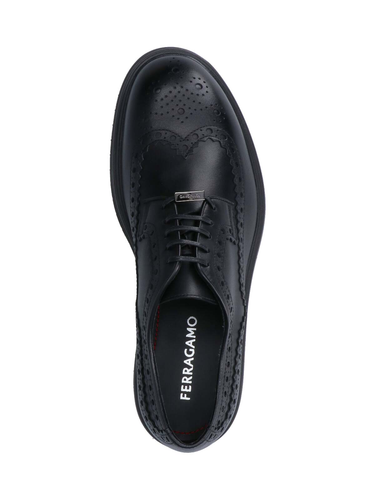 Ferragamo Logo Derby Shoes In Brown Leather Brogue In Black