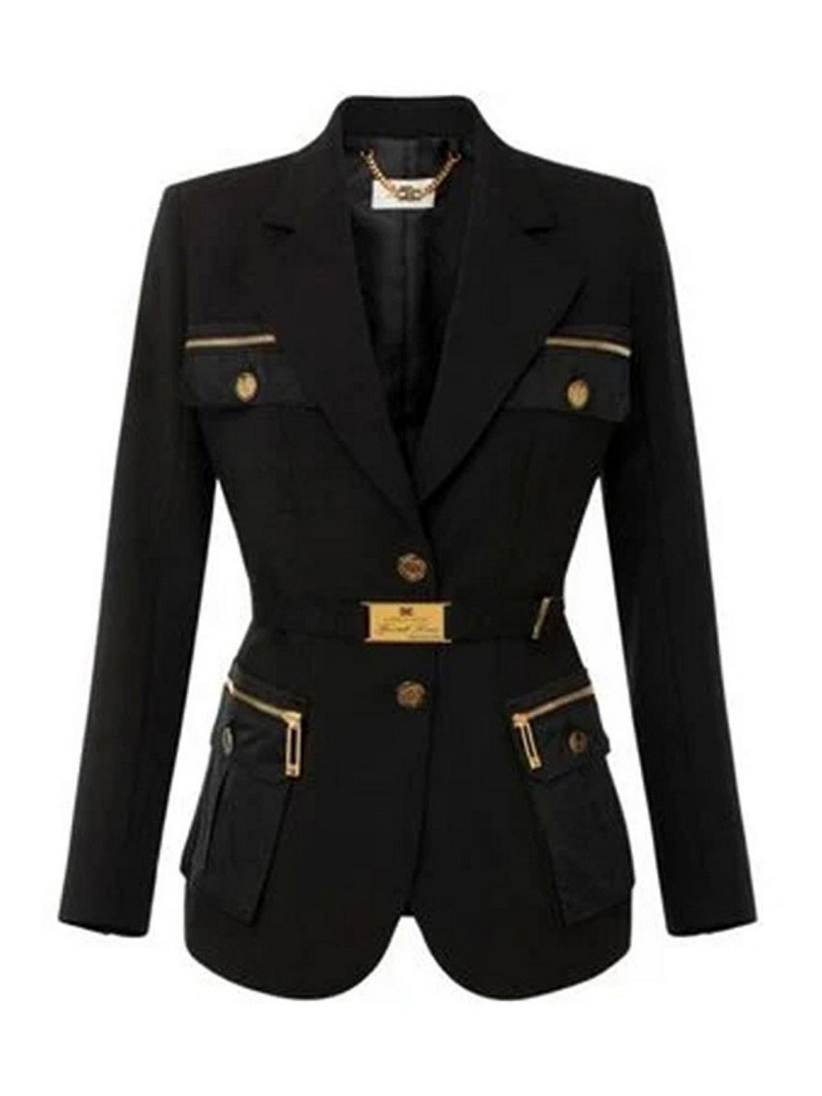 ジャケット ELISABETTA FRANCHI Elisabetta Franchi Jackets Black Elisabetta Franchi - Belted leather jacket black - The Corner