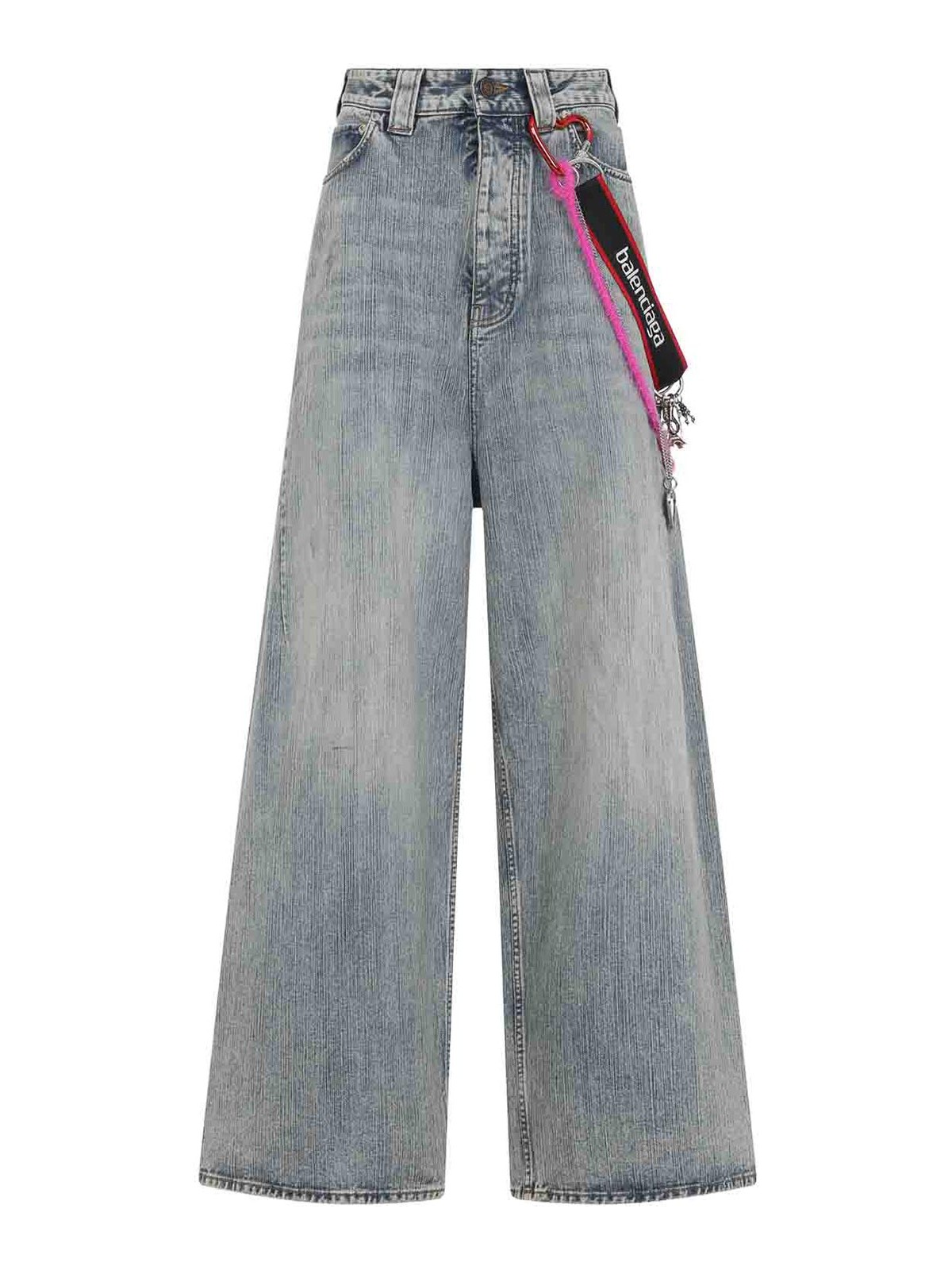 Balenciaga Wide-leg High Waist Jeans With Unique Accessory Chain In Gray