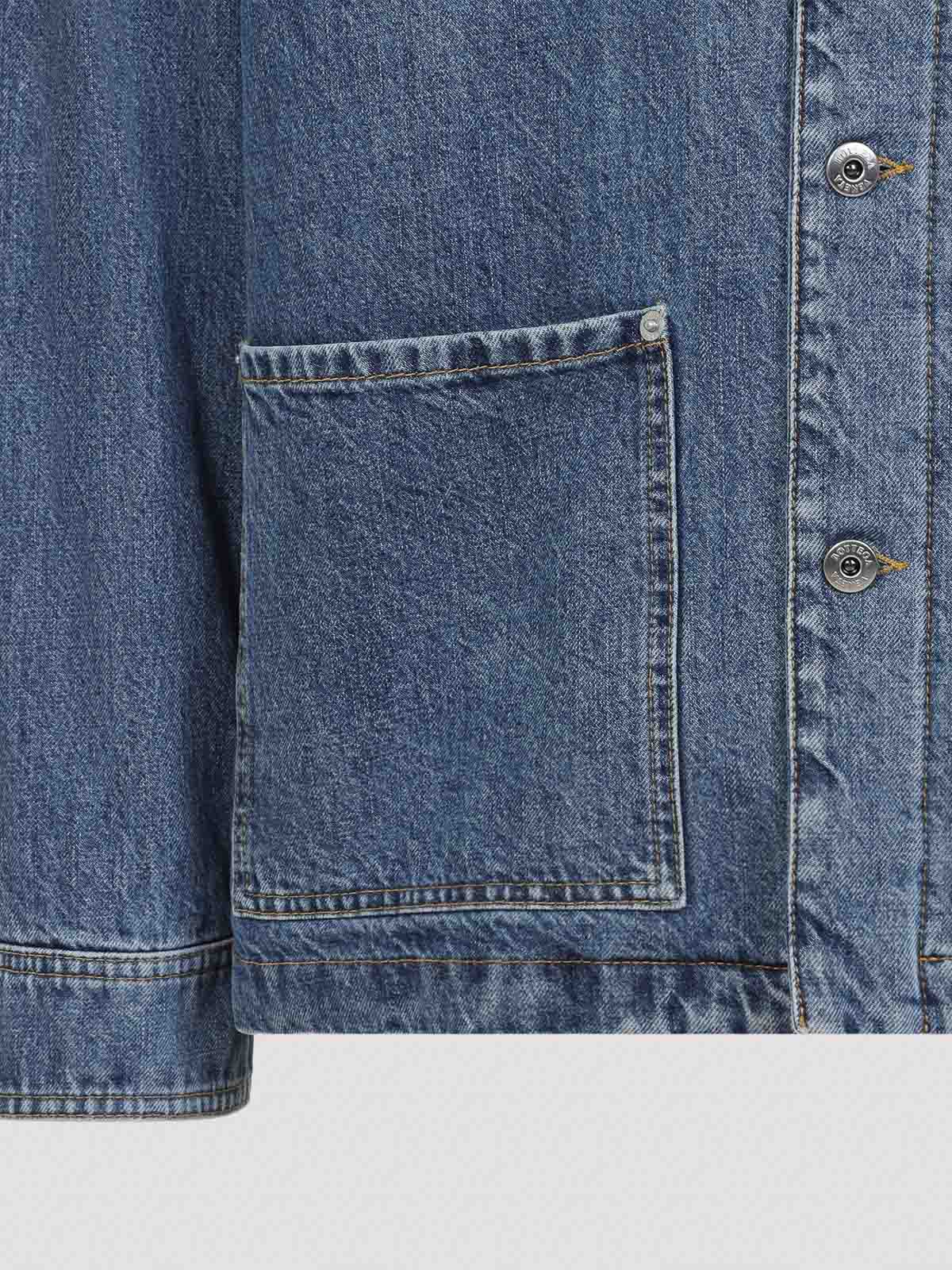 Bottega Veneta Men Blue Jacket With Suede Collar And Logo Patch In Denim Man In Blue