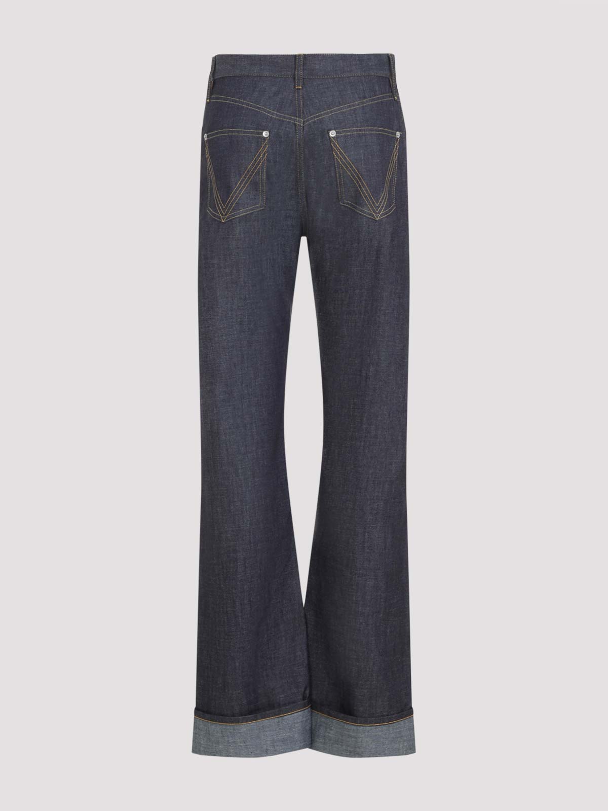 Bottega Veneta High-waisted Flared Denim Jeans With Contrasting Stitching In Blue
