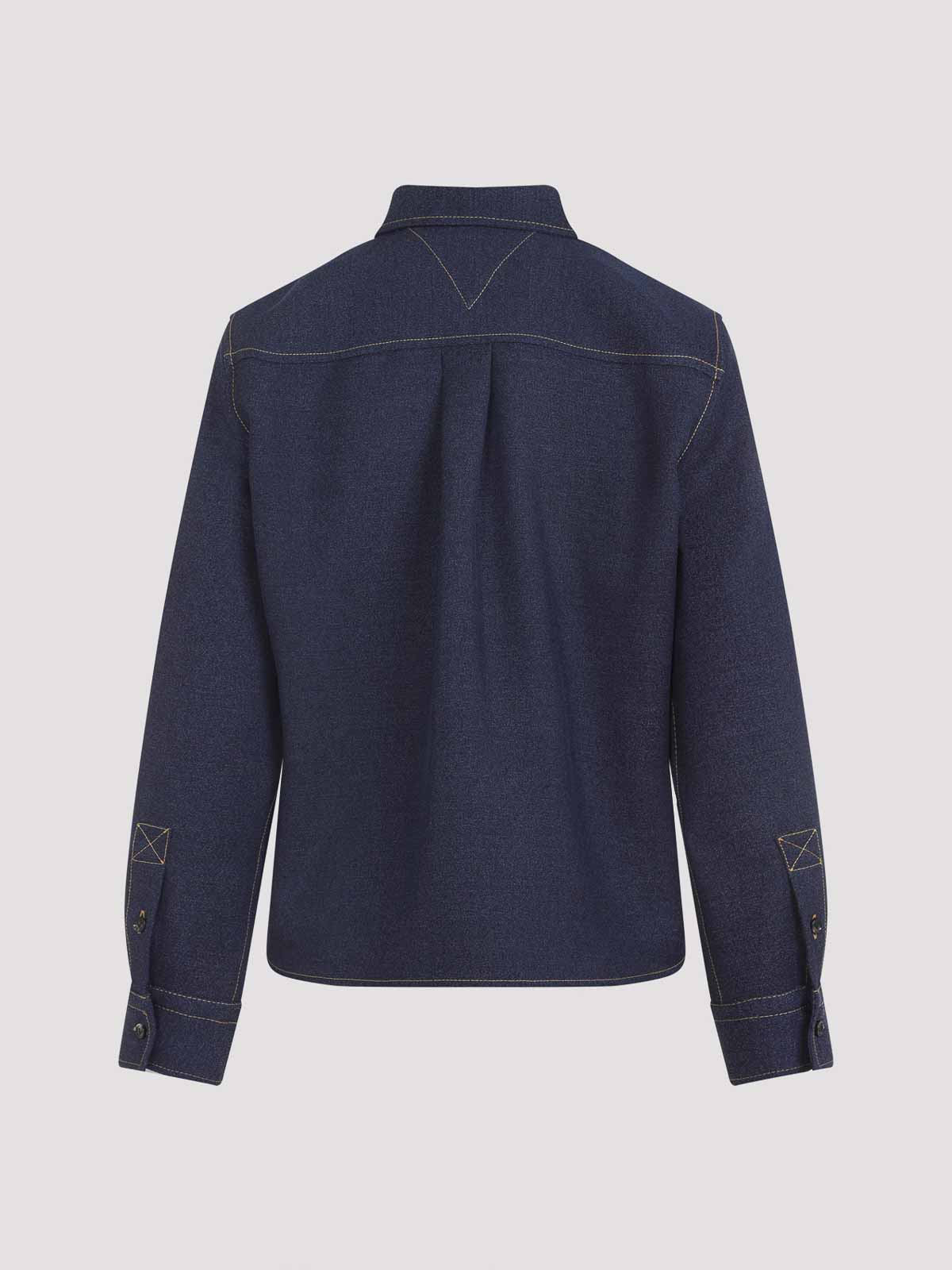 Bottega Veneta Wool Drill Shirt With Yellow Stitching In Blue