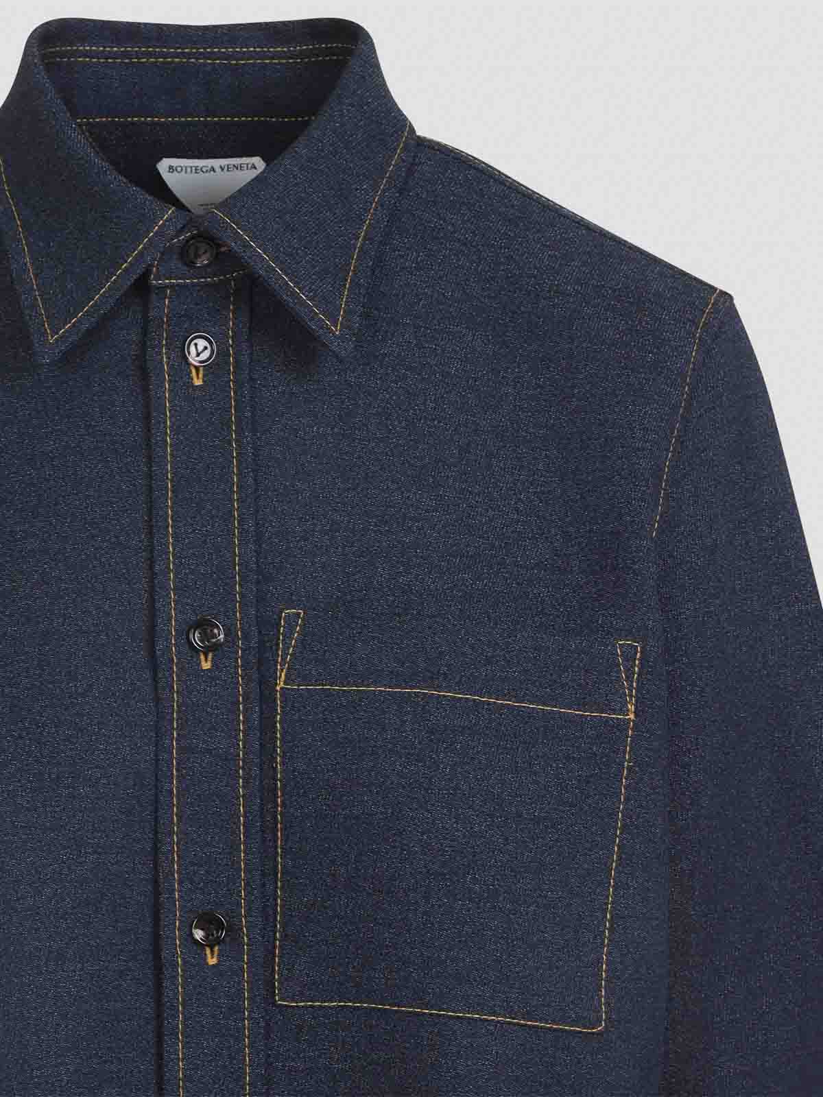 Bottega Veneta Wool Drill Shirt With Yellow Stitching In Blue
