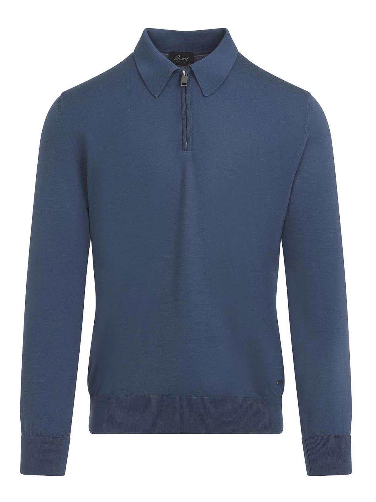 Brioni Long Sleeves Zip Polo In Blue