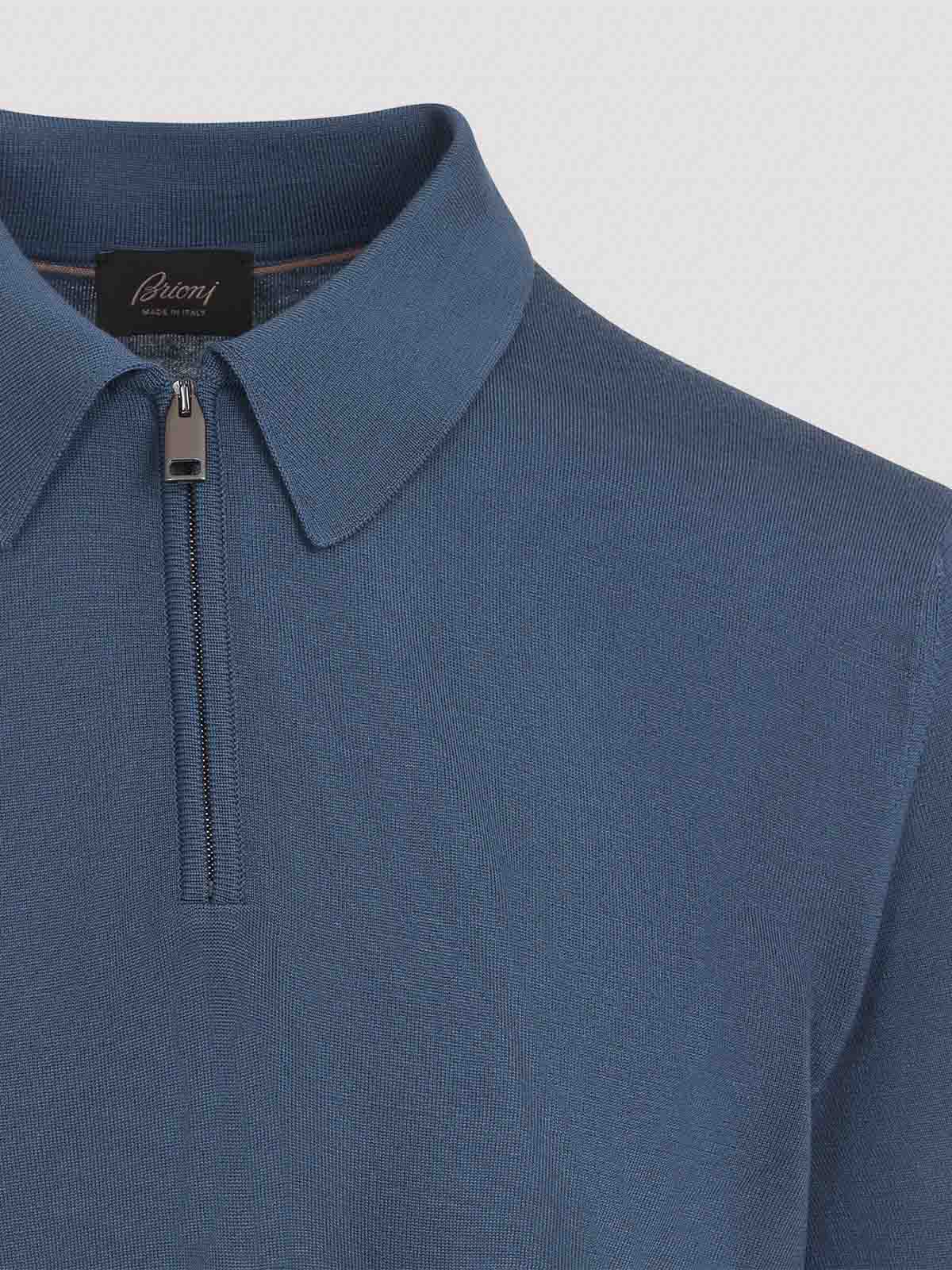 Brioni Long Sleeves Zip Polo In Blue