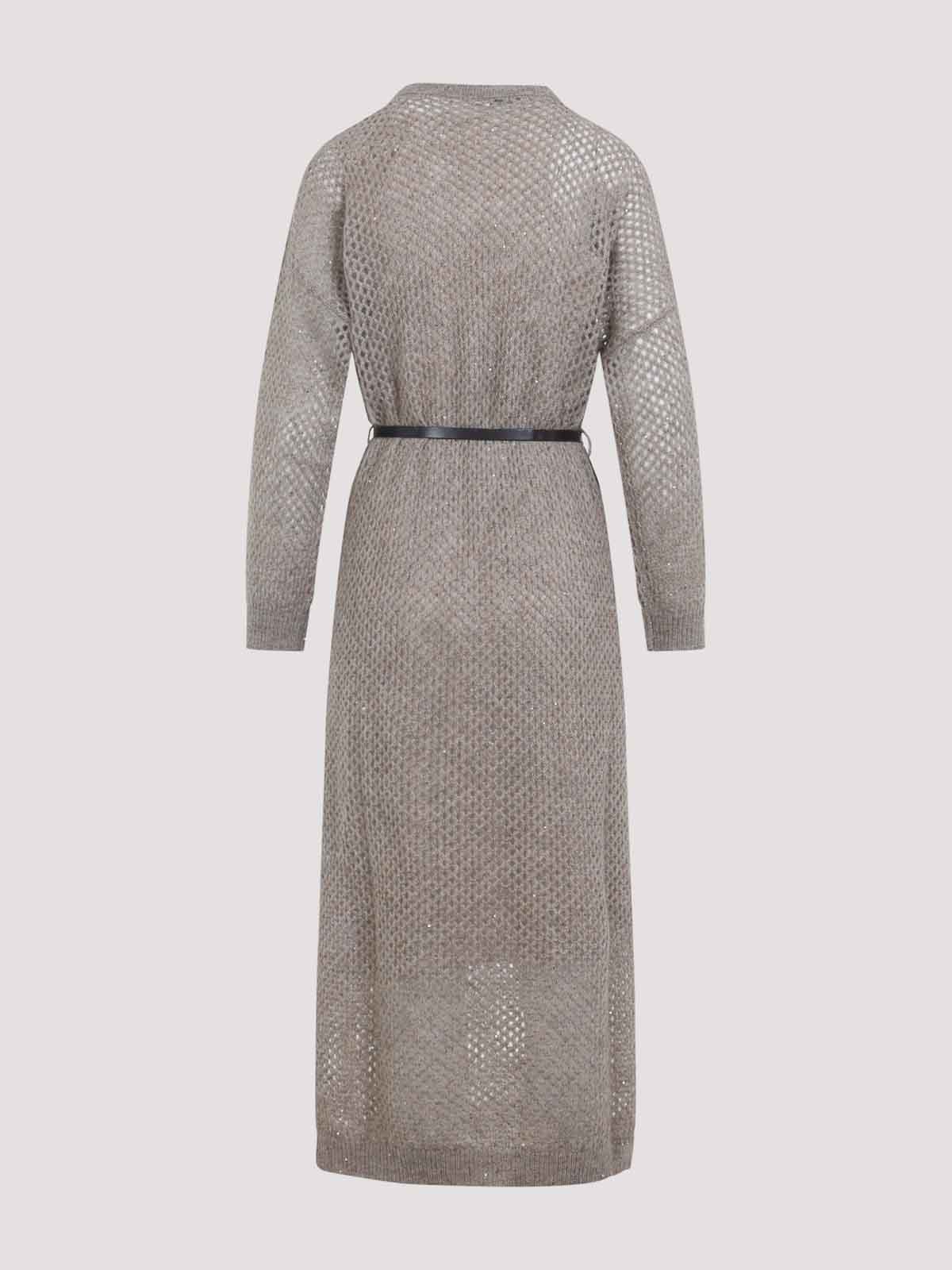 Brunello Cucinelli Long Fitted Dress With Textured Knit In Neutral