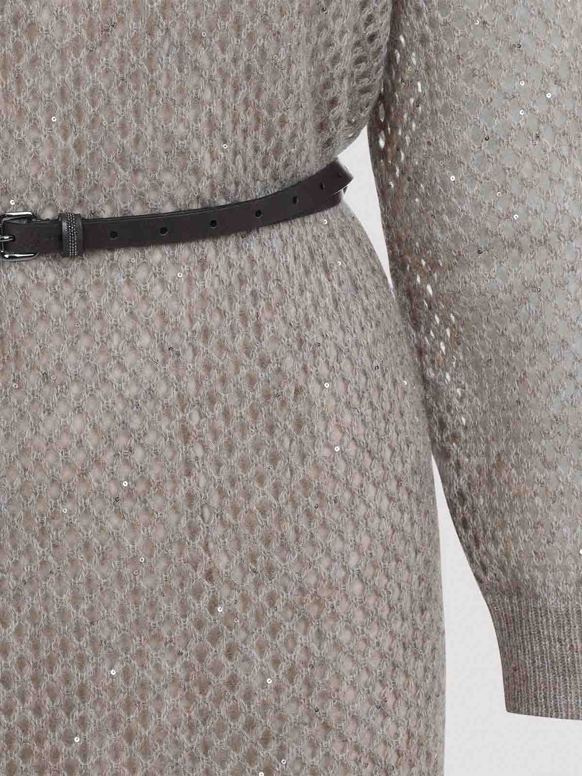 Brunello Cucinelli Long Fitted Dress With Textured Knit In Neutral