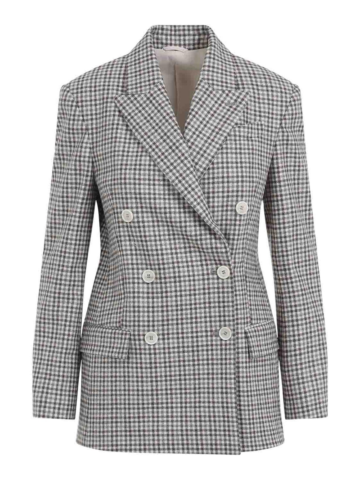 Brunello Cucinelli Double-breasted Virgin Wool Jacket With Check Pattern In Gray