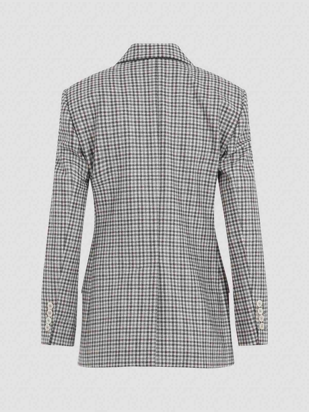 Brunello Cucinelli Double-breasted Virgin Wool Jacket With Check Pattern In Gray