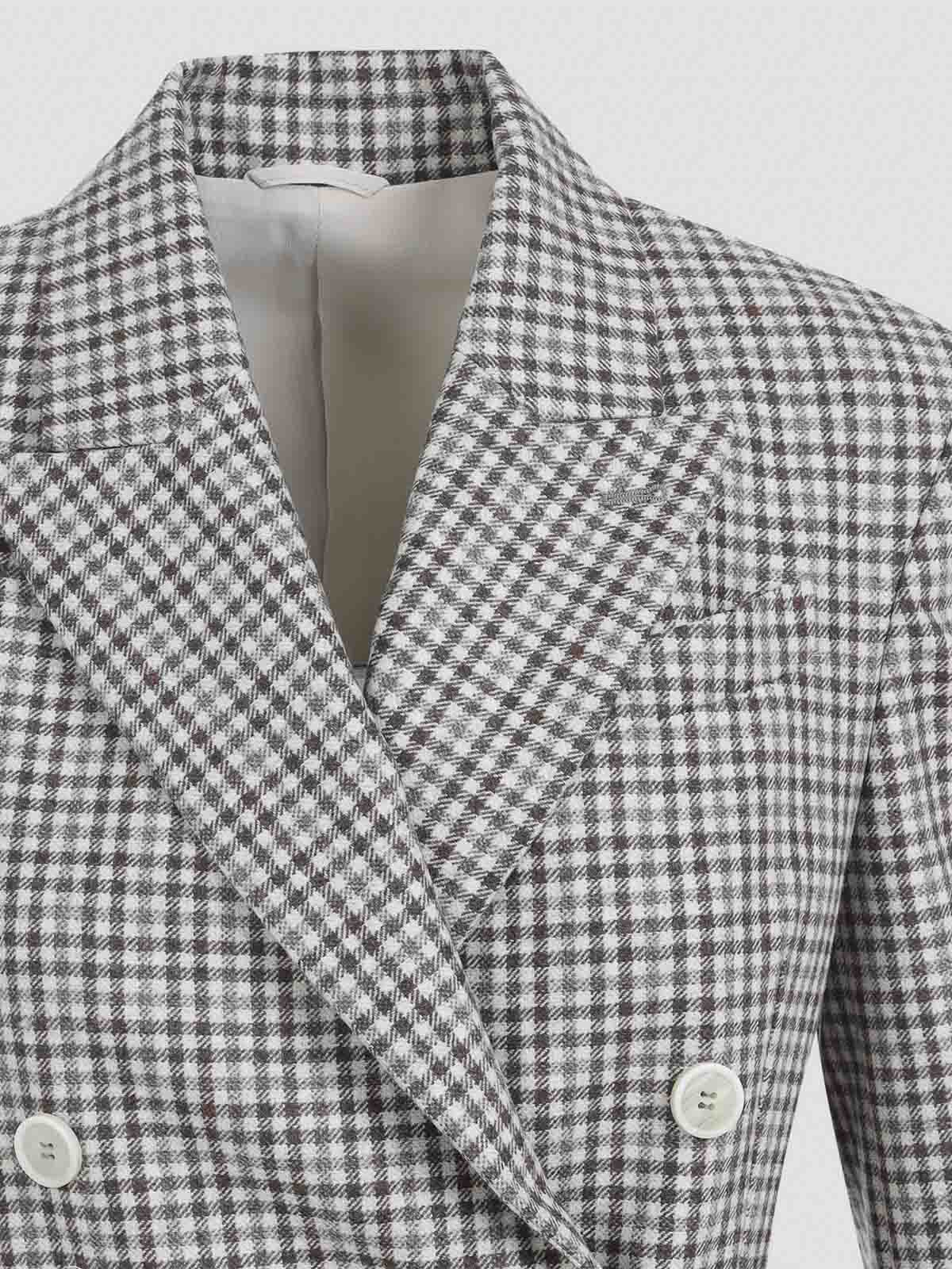 Brunello Cucinelli Double-breasted Virgin Wool Jacket With Check Pattern In Gray