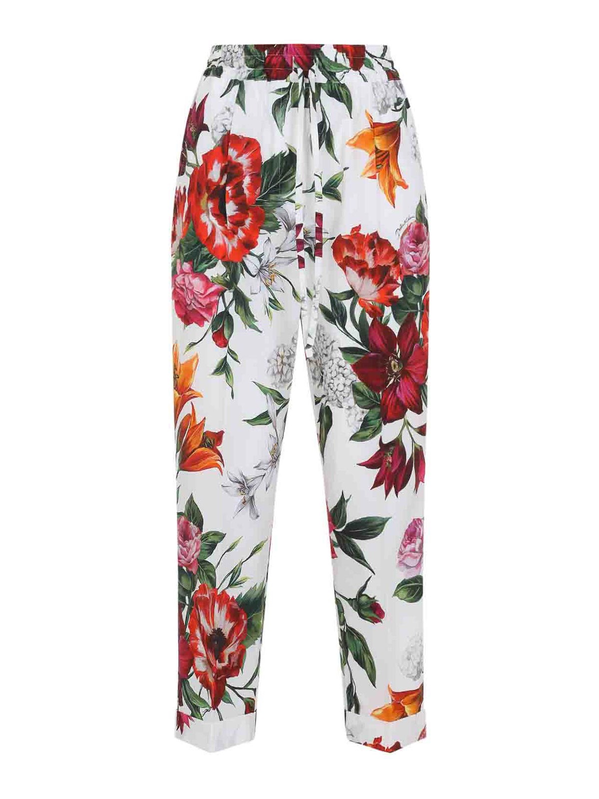 Dolce & Gabbana Elasticated Waist Floral Print Trousers In White