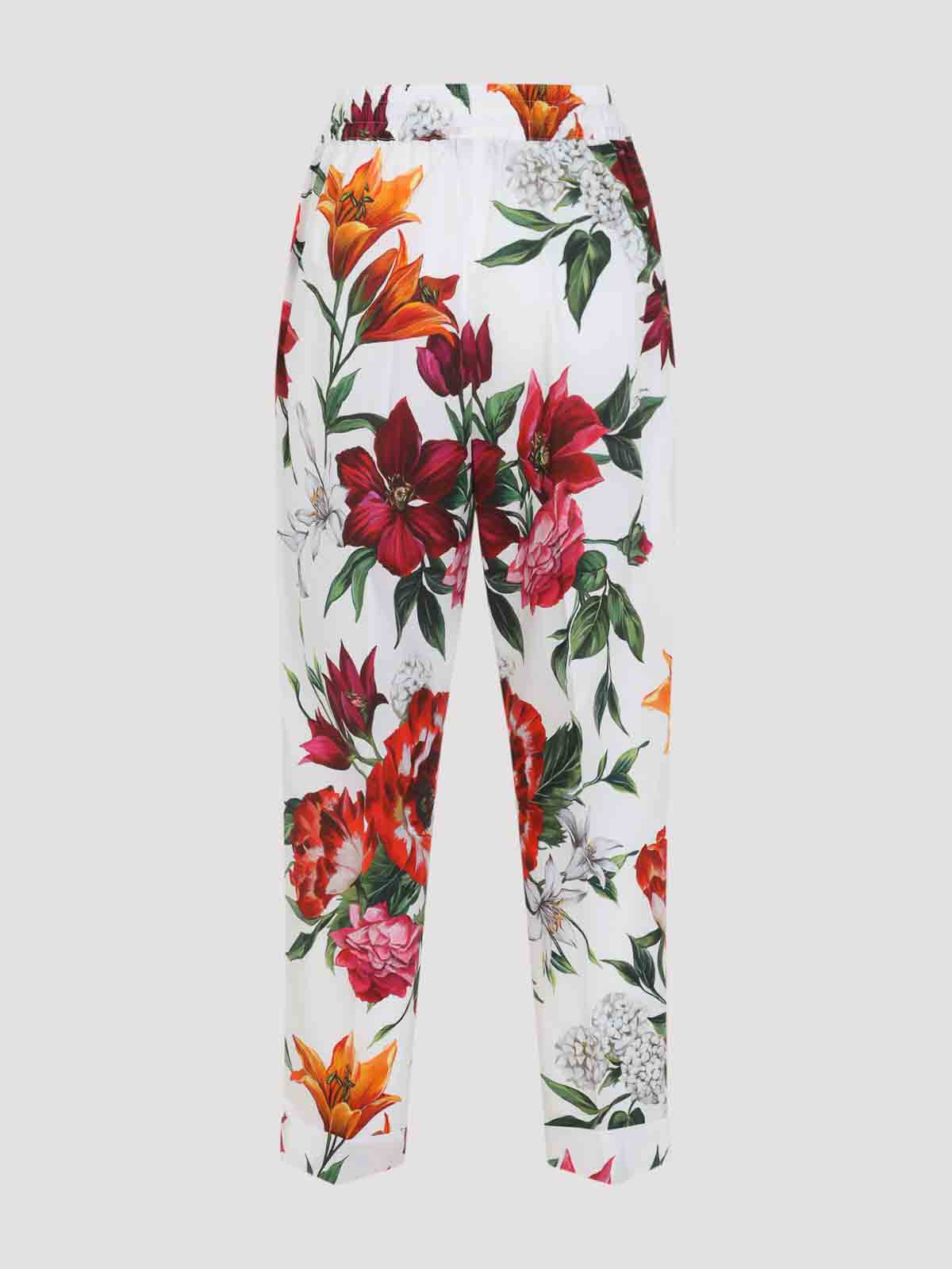 Dolce & Gabbana Elasticated Waist Floral Print Trousers In White