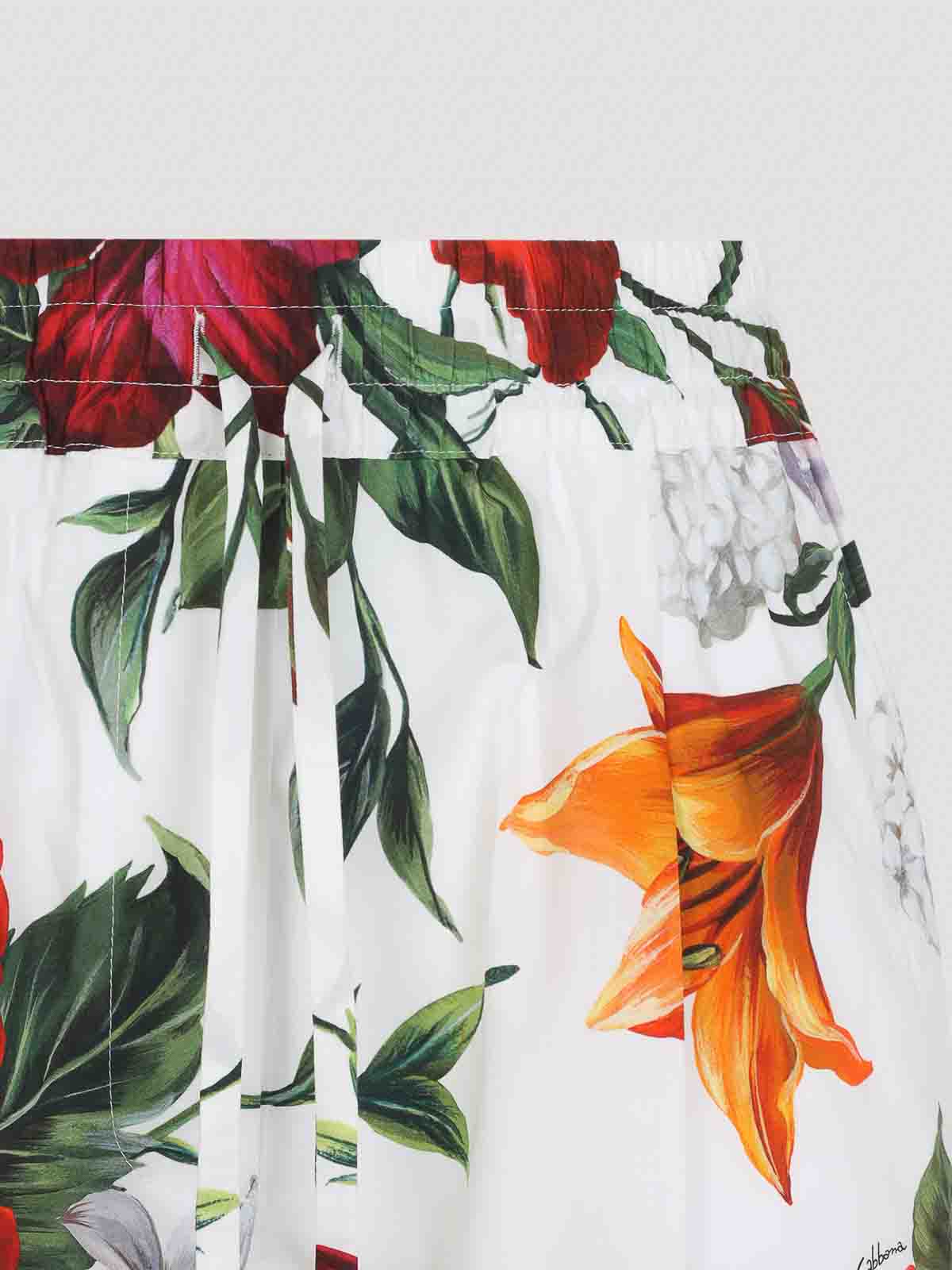 Dolce & Gabbana Elasticated Waist Floral Print Trousers In White