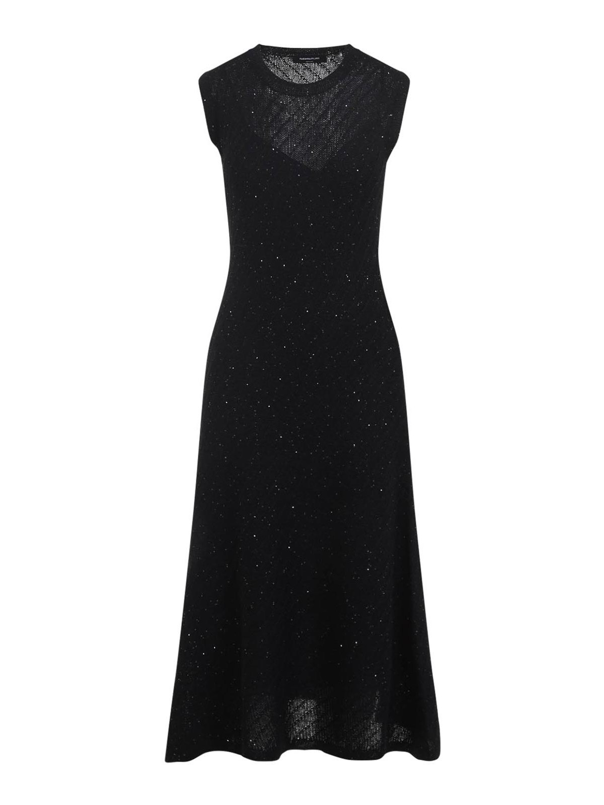 Fabiana Filippi Black Wool Sequins Midi Dress In Black