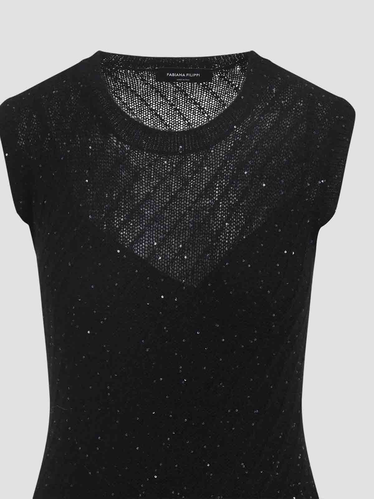 Fabiana Filippi Black Wool Sequins Midi Dress In Black