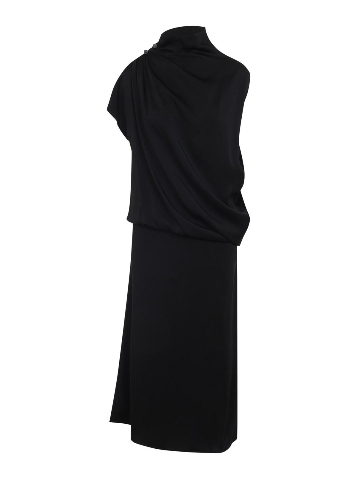 Fabiana Filippi Draped Black Dress With High Neckline And Asymmetrical Design In Black
