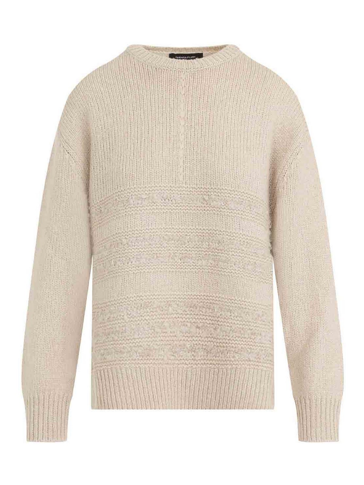 Fabiana Filippi Textured Knit Camel Sweater With Ribbed Edges In Neutral