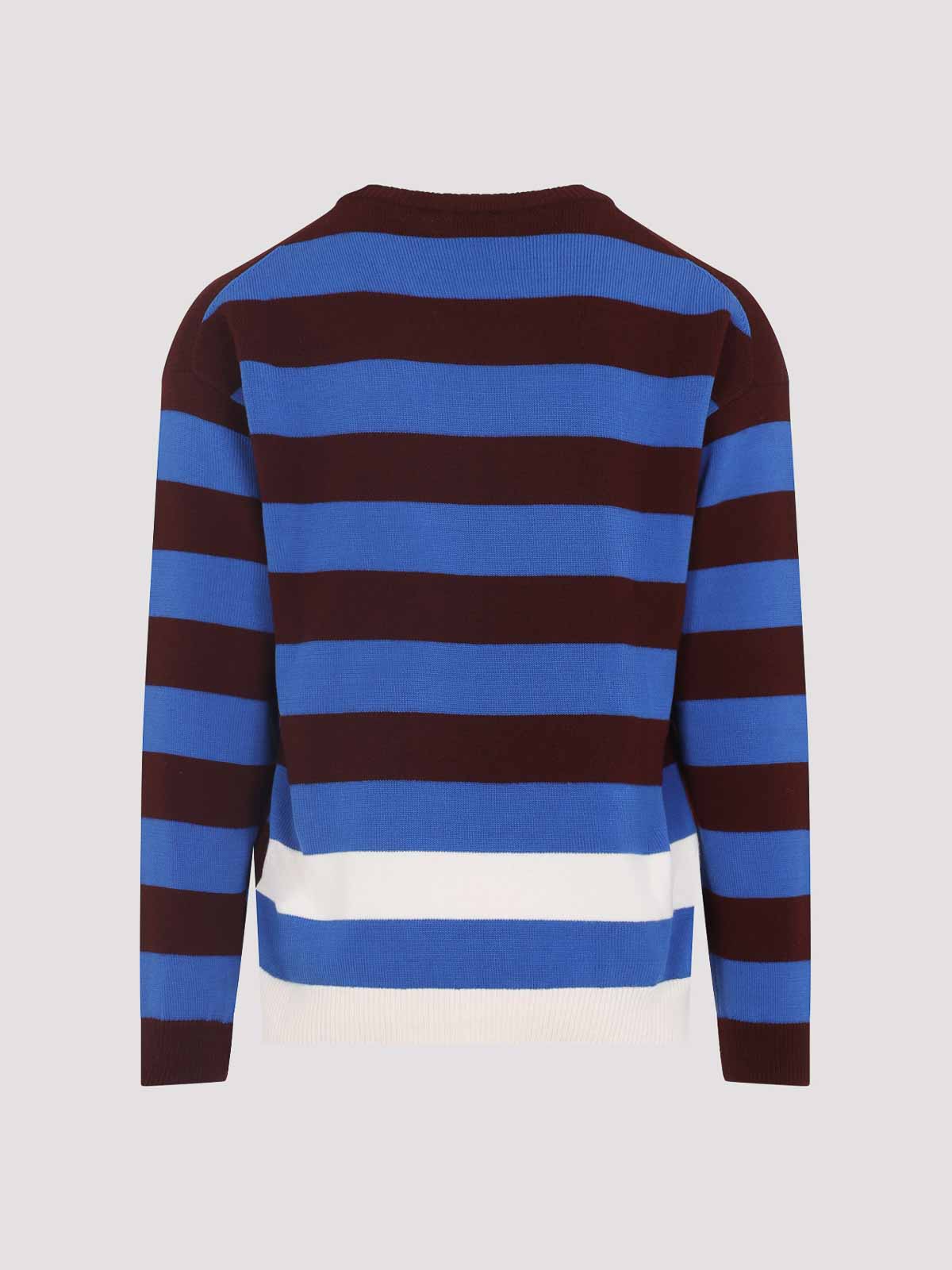 Paul Smith Lambswool Blue And Maroon Stripe Crew Neck Sweater Red In Blue