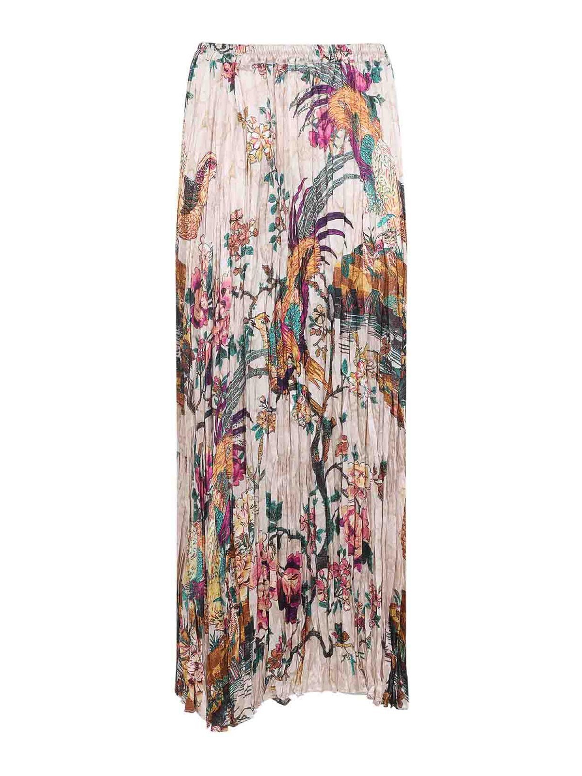 Roberto Cavalli Floral Print Asymmetric Silk Midi Skirt In Multi