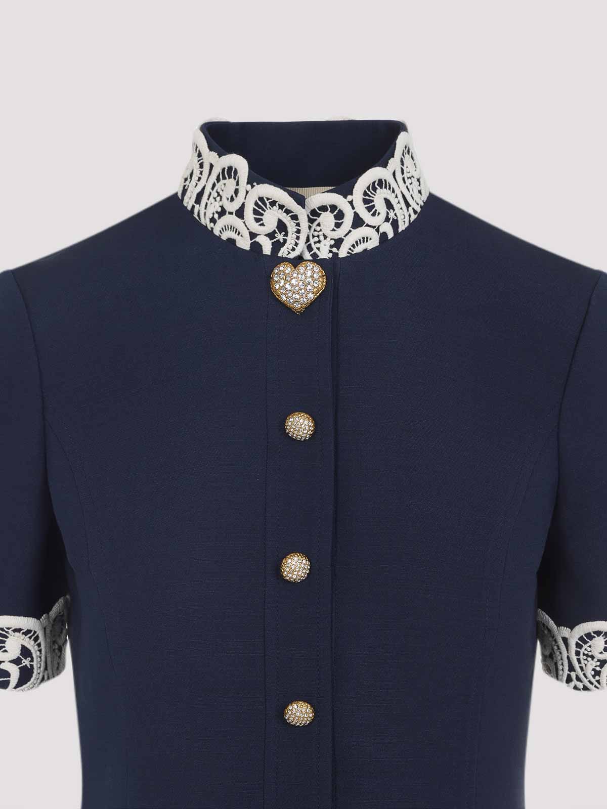 Valentino Structured Midi Dress With High Collar In Blue