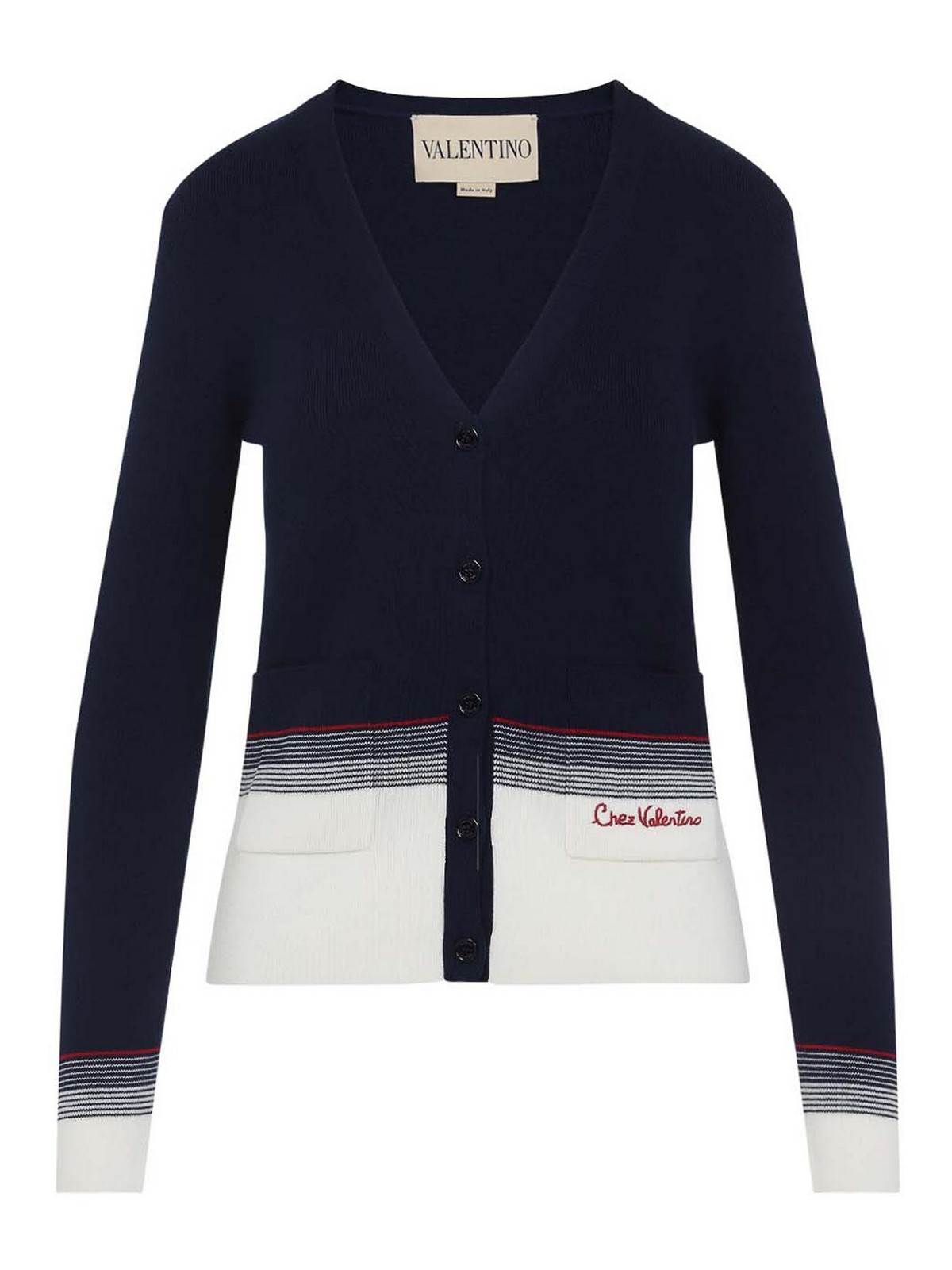 Valentino House V-neck Cardigan With Patch Pockets In Black