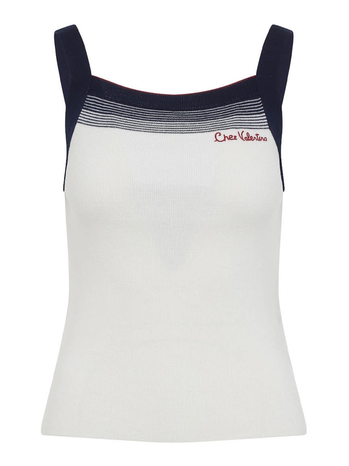 Valentino Sleeveless Knitted Top Striped Detail In White
