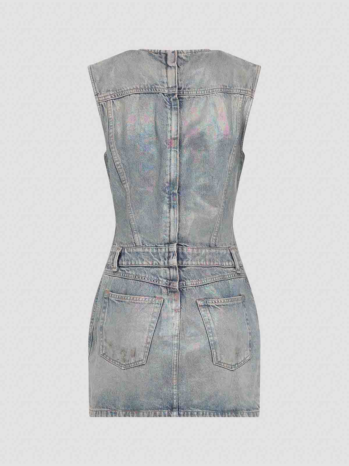 Acne Studios Coated Denim Mini Dress In Blue