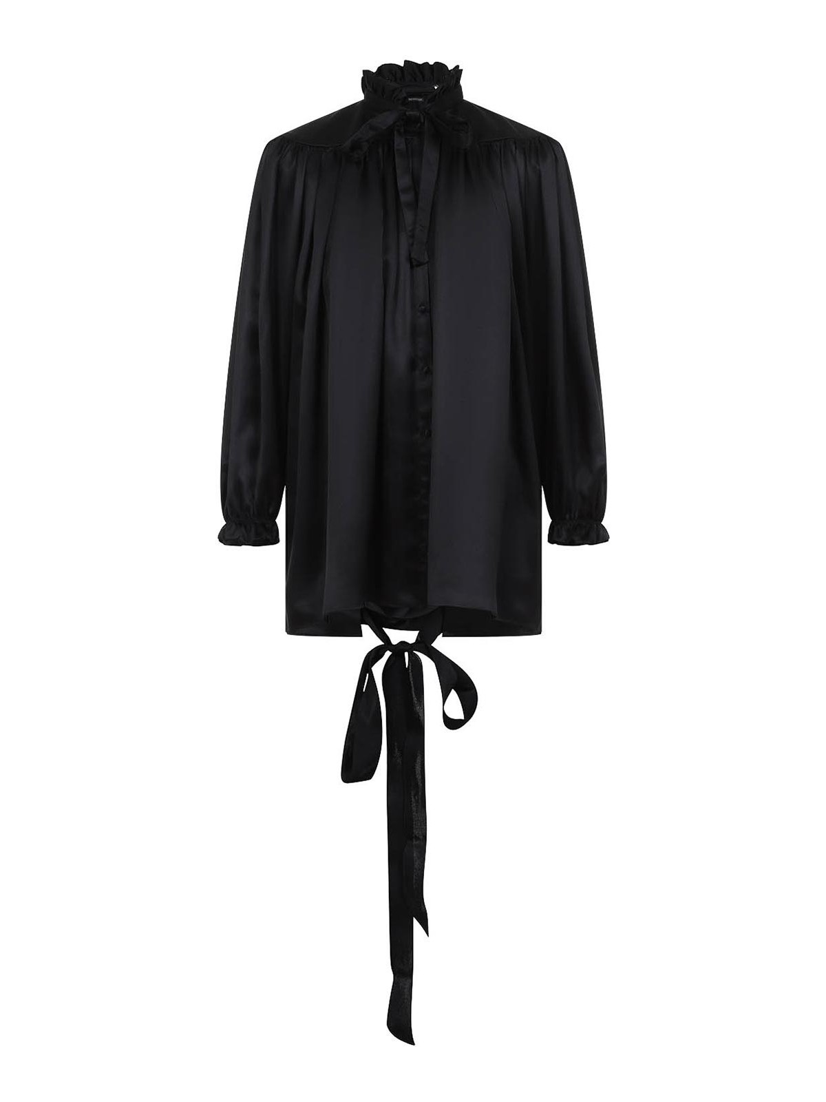 Balenciaga Silk Blouse With Decorative Tie At Neckline In Black
