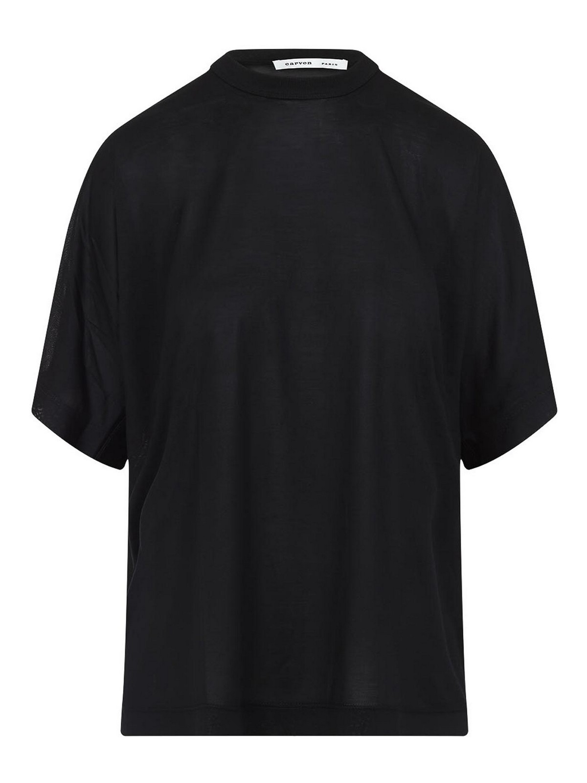 Carven Silk T-shirt With High Neckline In Black