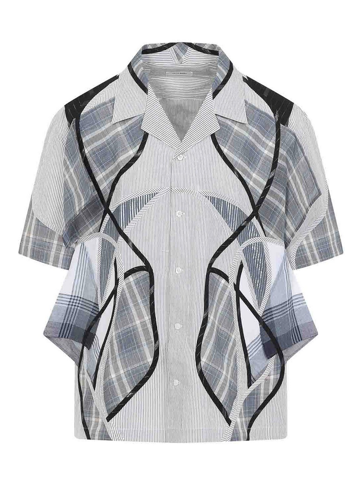 Craig Green Patchwork Blue Cotton Shirt With Bowling Collar In Gray