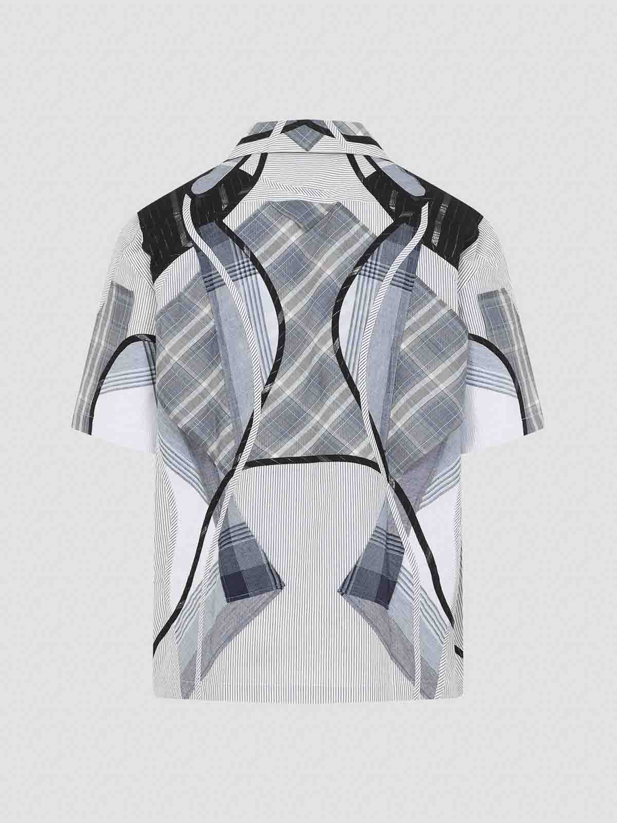 Craig Green Patchwork Blue Cotton Shirt With Bowling Collar In Gray
