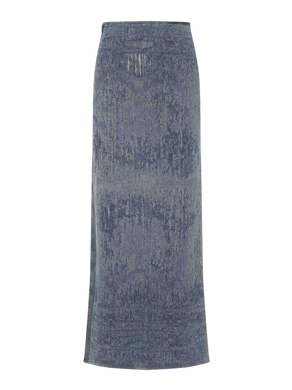 Diesel Faded Blue Denim Maxi Skirt With Side Slit In Blue