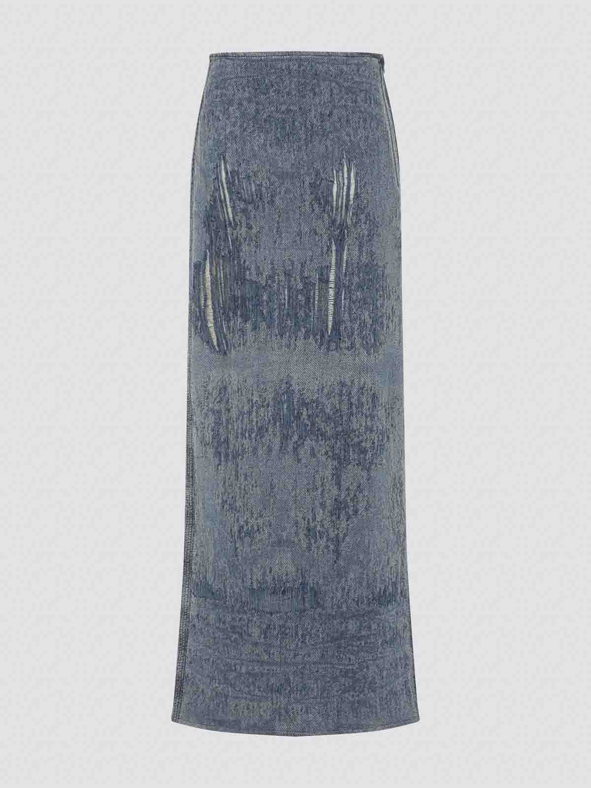 Diesel Faded Blue Denim Maxi Skirt With Side Slit In Blue