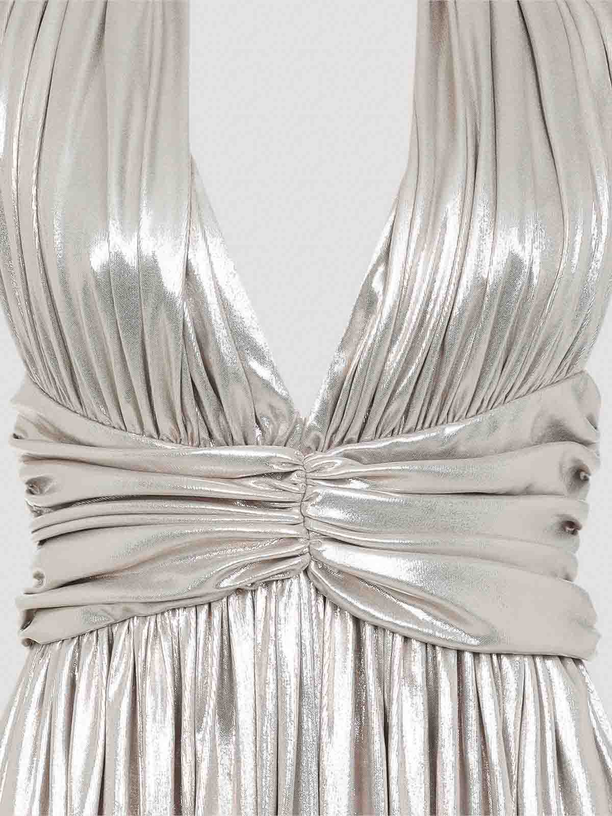 Giambattista Valli Laminated Gold Cotton Long Dress With Plunging Neckline In Metallic