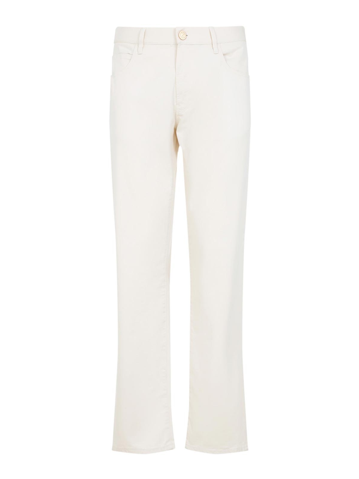 Giorgio Armani Straight-leg Trousers In Luxurious Cotton-silk Blend In Sand