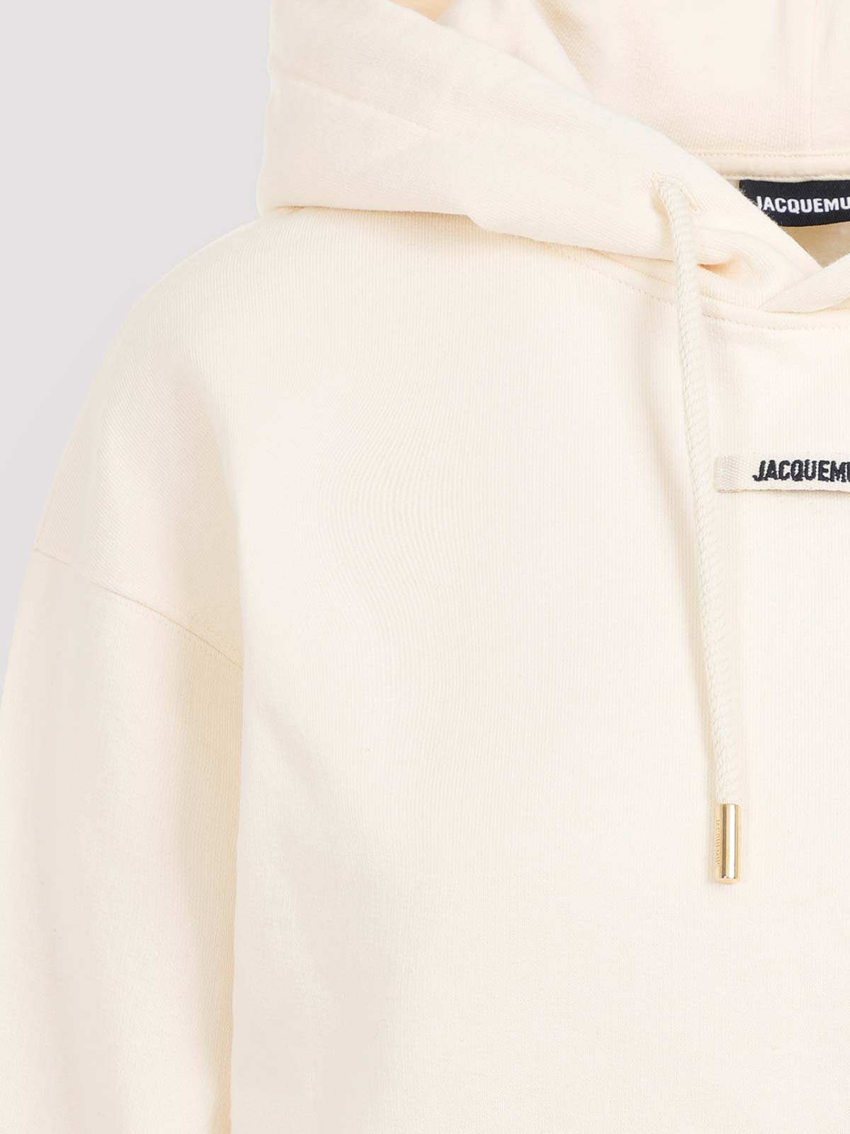Jacquemus Cotton Hoodie With Drawstring Hood And Ribbed Details In Neutral