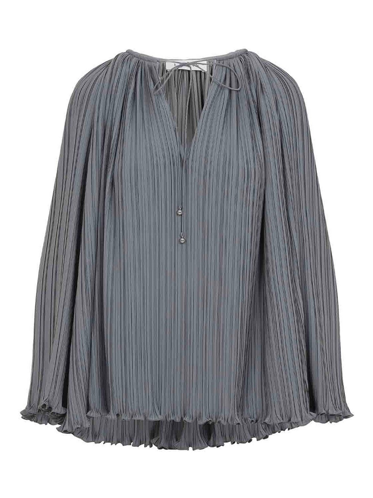 Lanvin Flowing Blouse With Intricate Pleating And Tie Closure In Gray