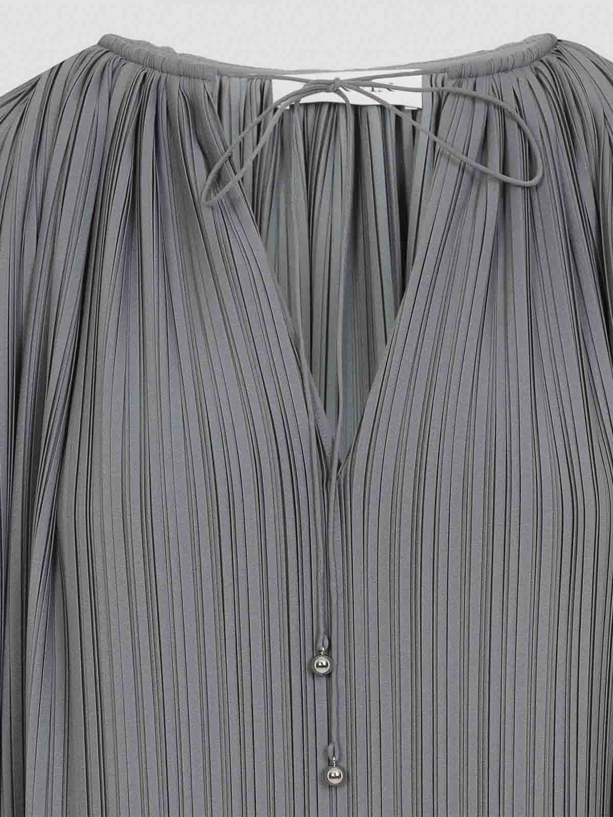 Lanvin Flowing Blouse With Intricate Pleating And Tie Closure In Gray