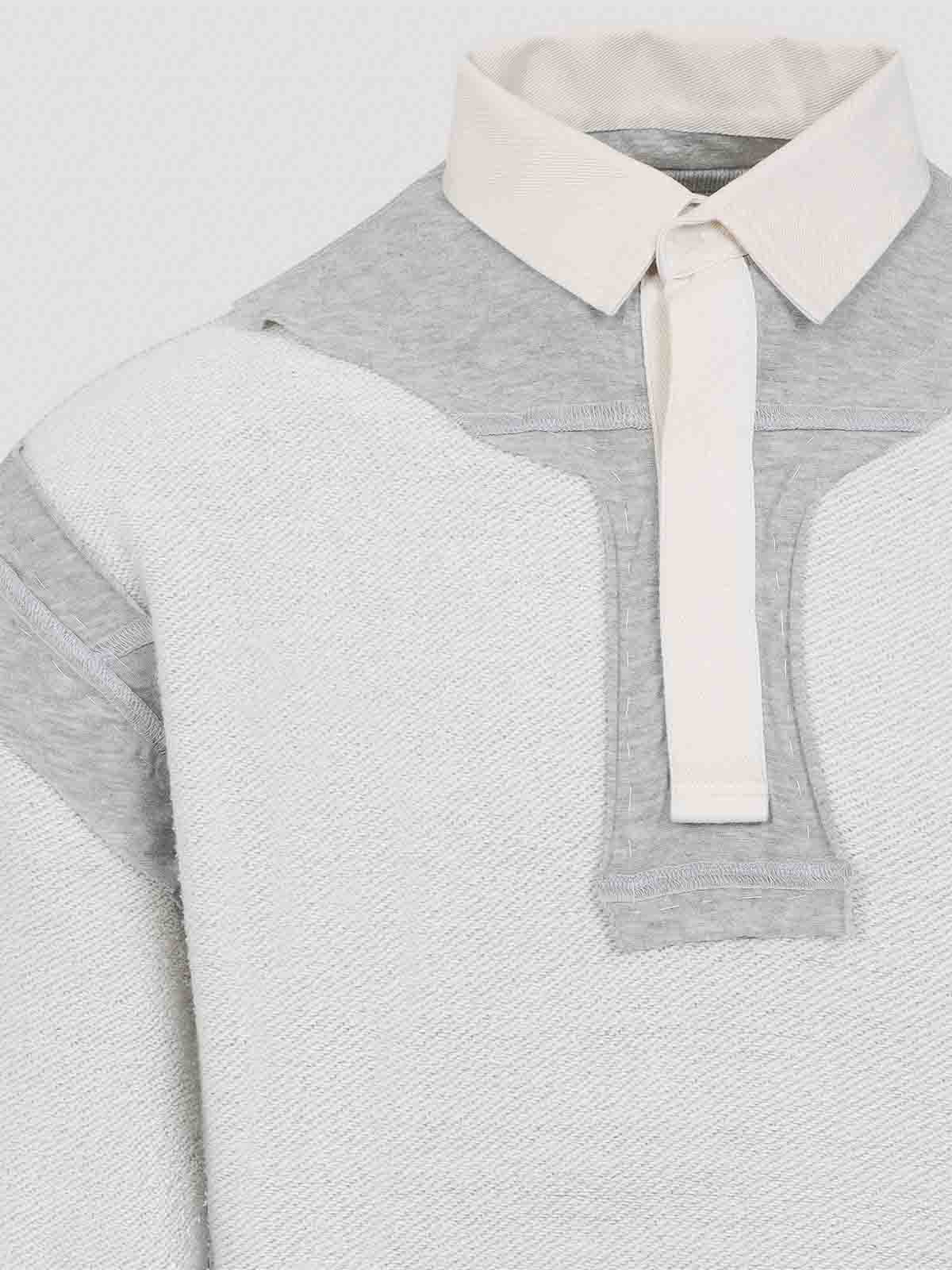 Maison Margiela Cotton Hoodie With Pointed Collar And Side Pockets In Gray