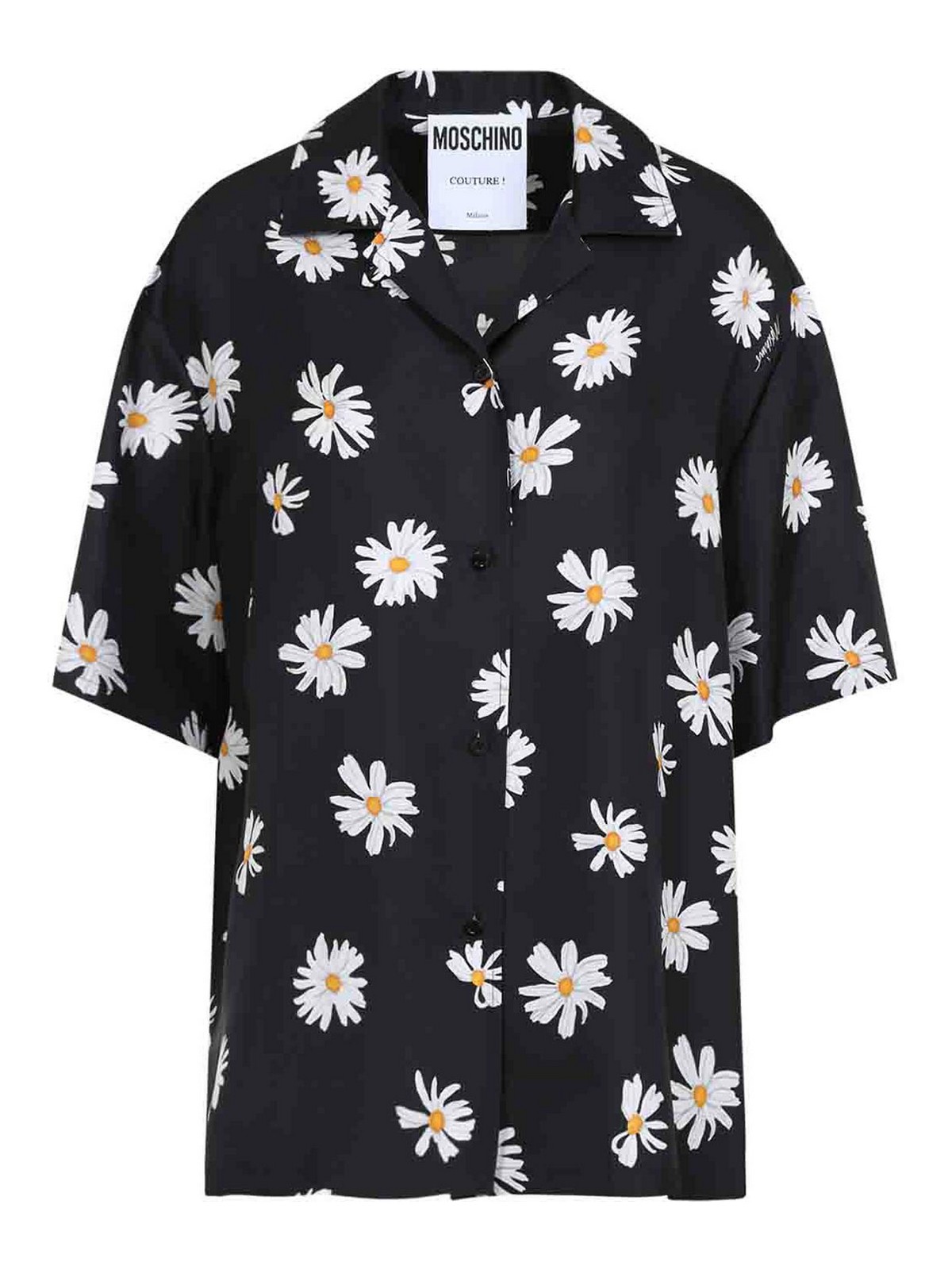Moschino Floral Print Silk Shirt In Black