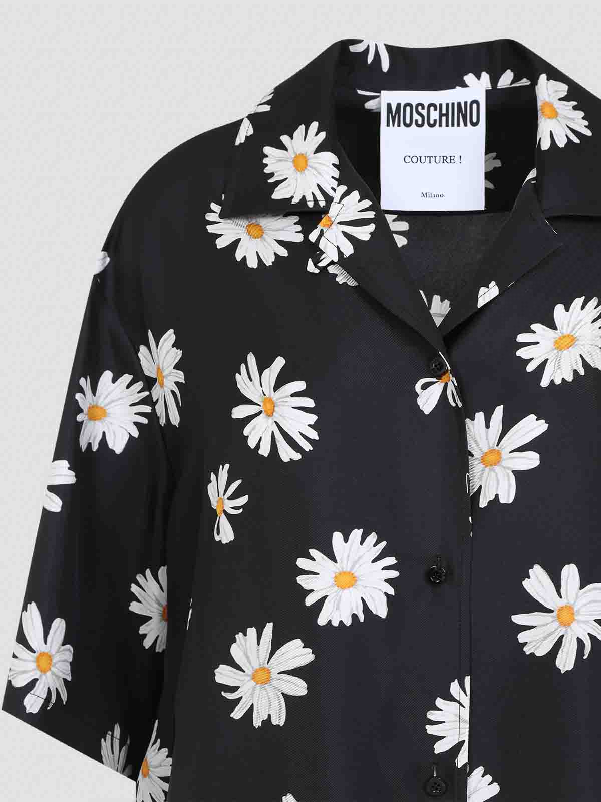 Moschino Floral Print Silk Shirt In Black