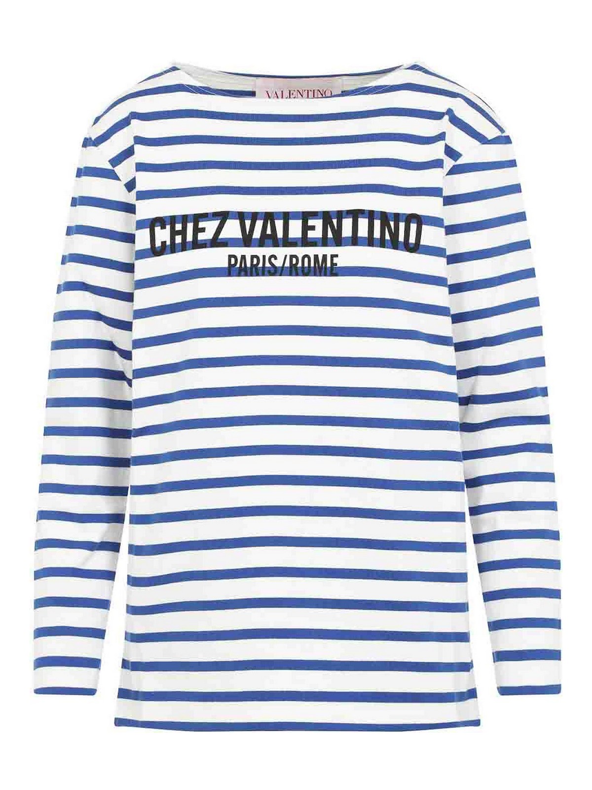 Tシャツ・カットソー VALENTINO Woman T-Shirt Ivory 6B3MG24C962 CR1 Valentino Ivory t-shirt with blue stripes Chez Valentino
