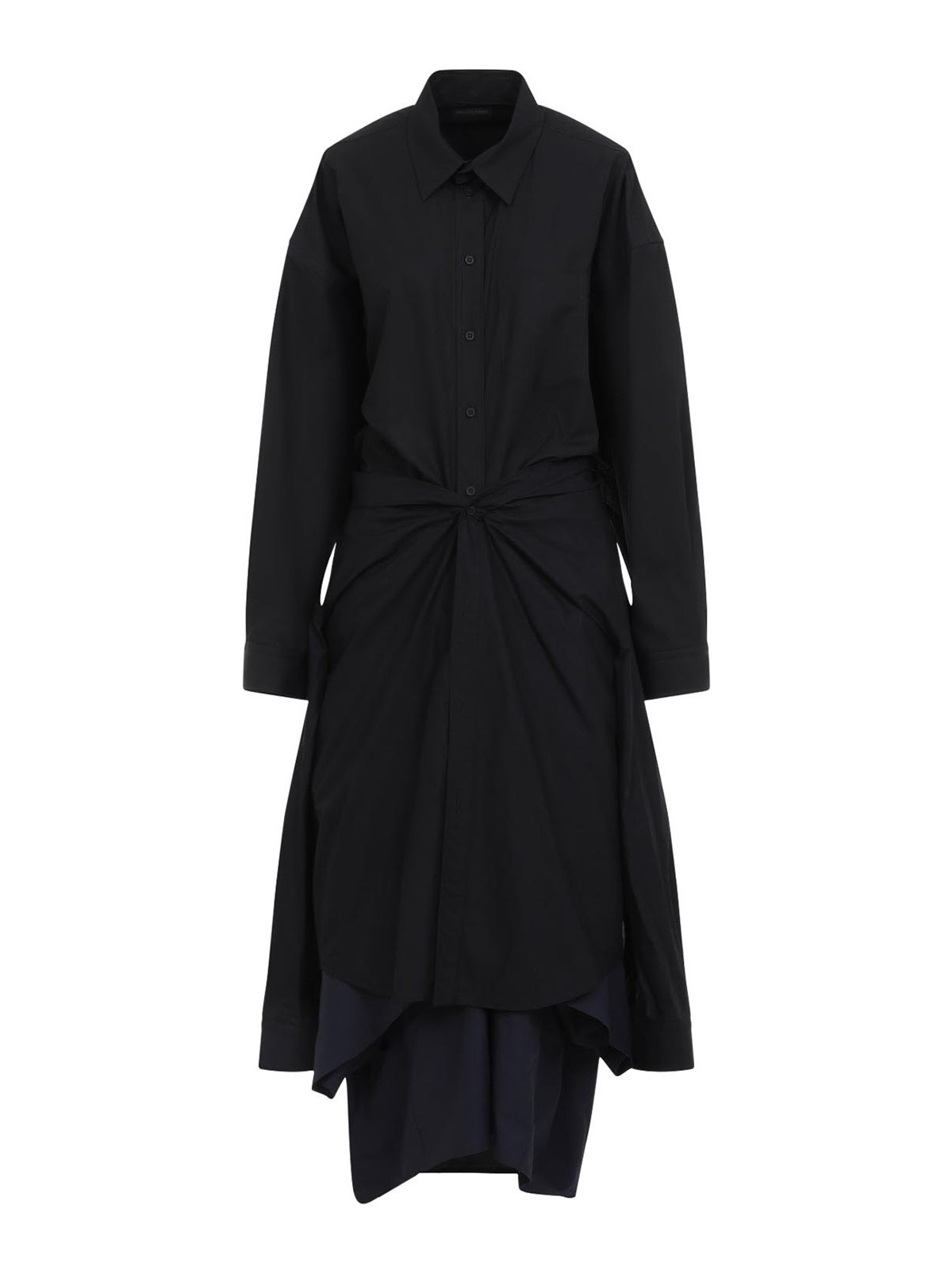 Balenciaga Maxi Layered Shirt Dress In Black