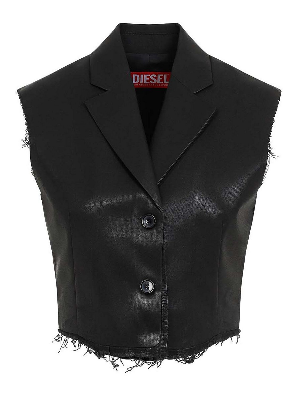 Diesel Chic Waistcoat With Luxurious Polyester And Virgin Wool Blend And Trendy Frayed Edges In Black