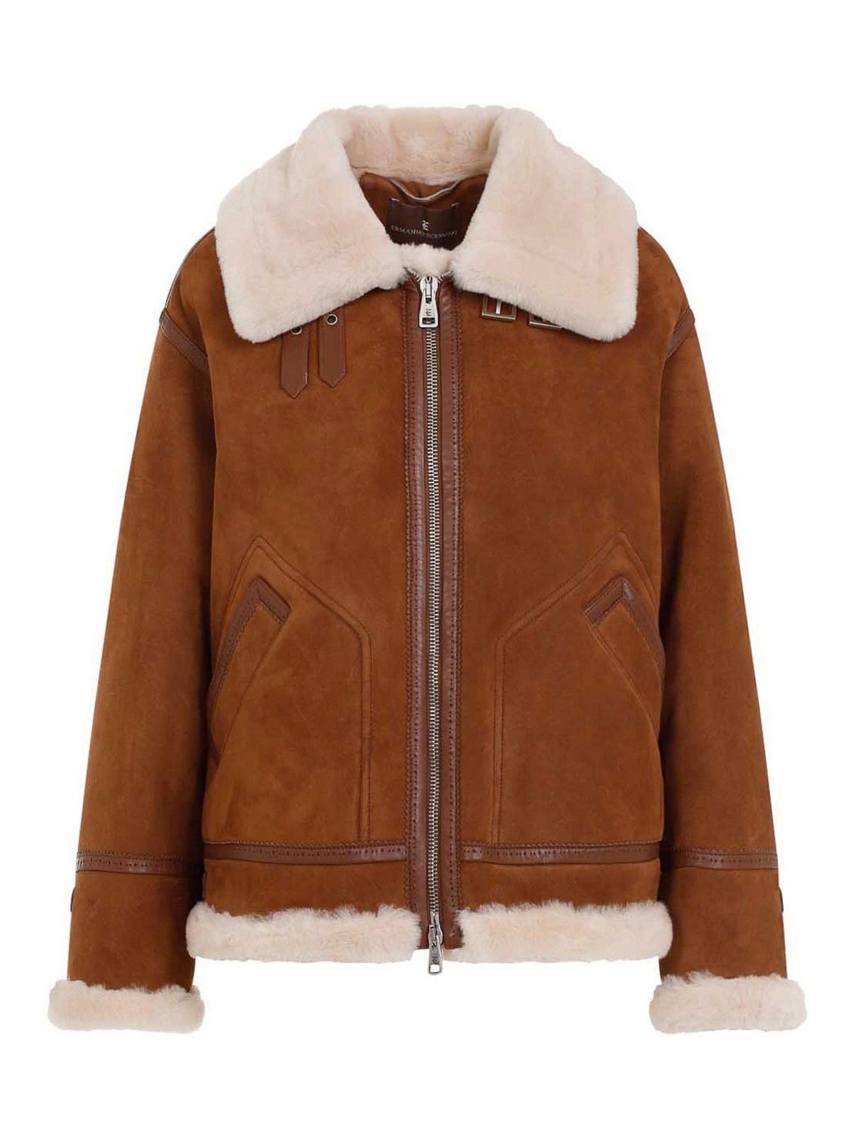 Ermanno Scervino Shearling Coat In Brown