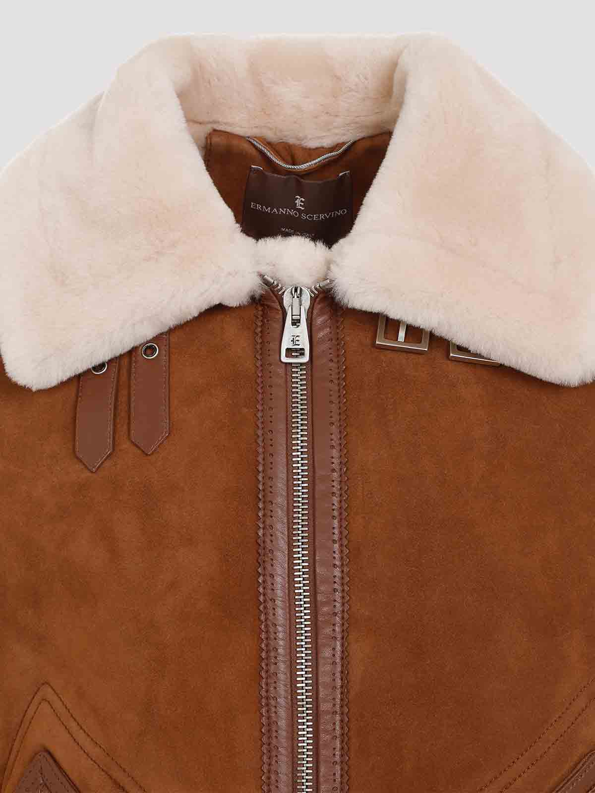 Ermanno Scervino Shearling Coat In Brown